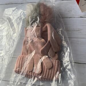 5/$25 NWT OMG Girl's Ribbed Knit Beanie and Gloves Set in Pink